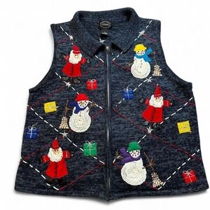 Vintage Christmas winter holiday embroidered sweater‎ vest size medium